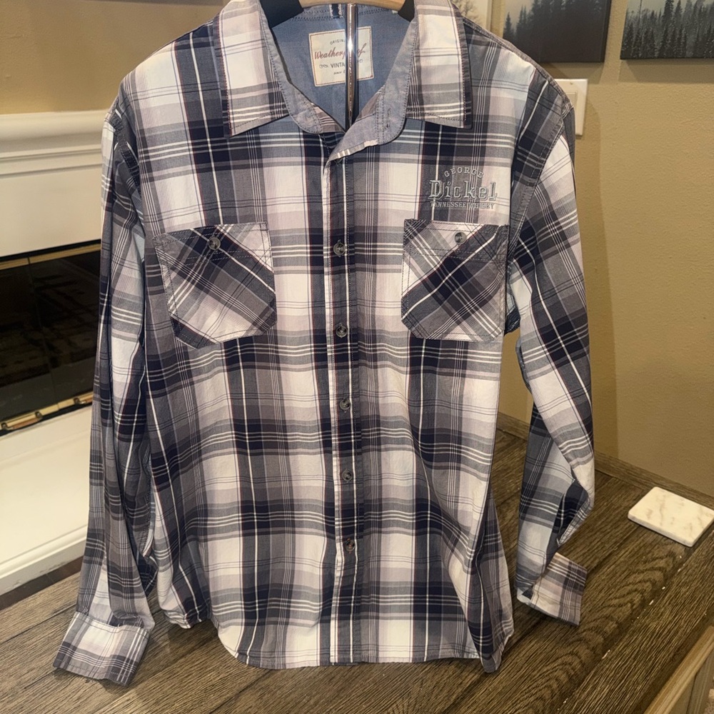 Weatherproof Men's Gray and White Plaid Button Down Shirt